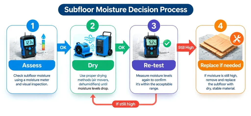 Subfloor moisture decision process flow chart diagram
